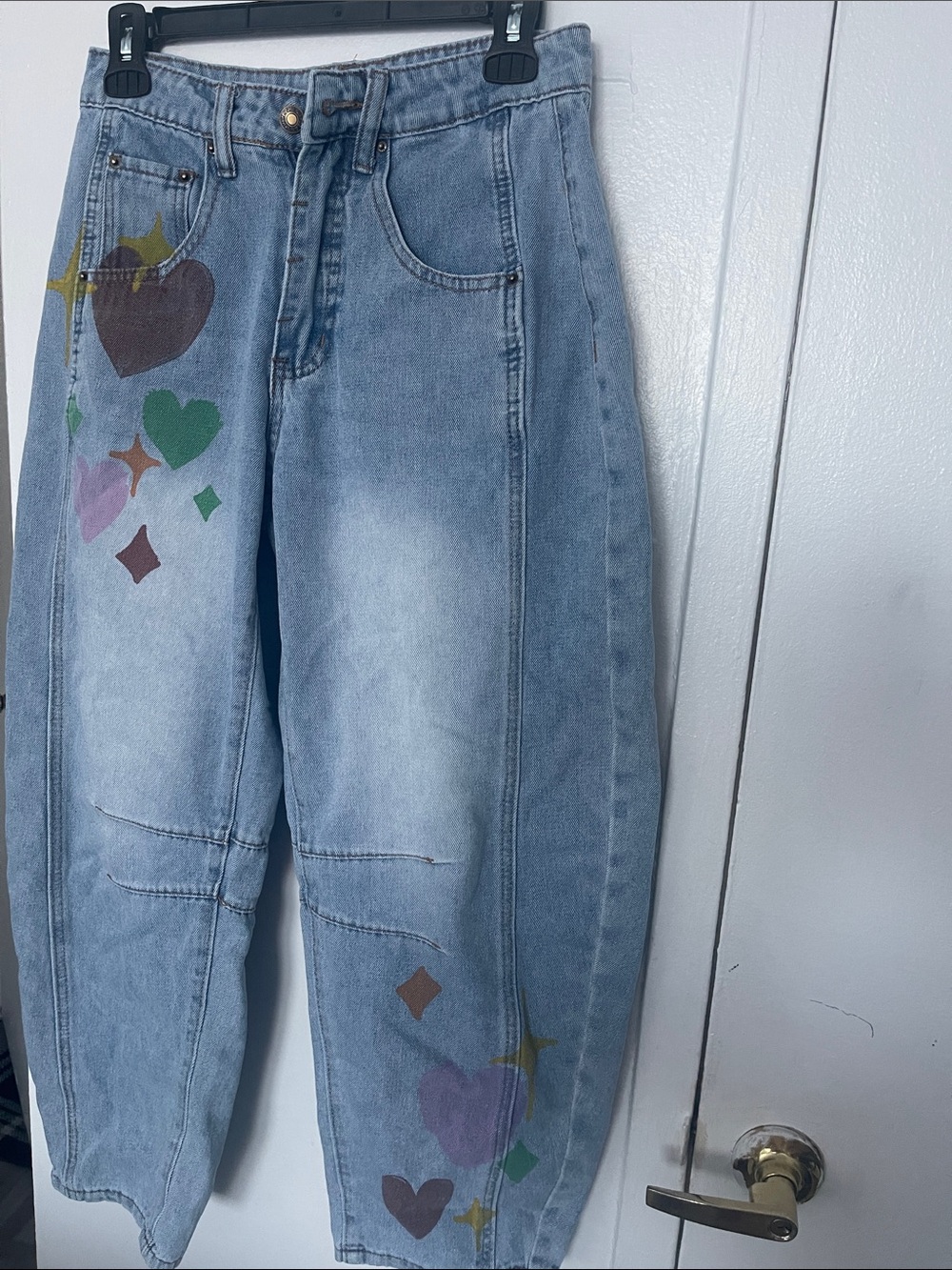 SHEIN Light Wash Boyfriend Jeans with Colorful Heart & Star Prints